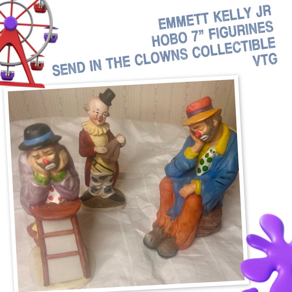 set of 3 emmett kelly jr Clowns exclusively from Flambro VINTAGE